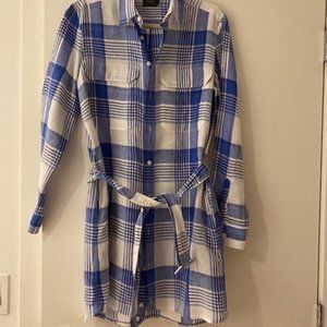NEW blue and white plaid polo ralph lauren linen shirt mini dress